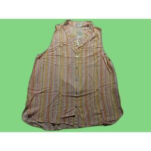 Heroes Dreamers Women Top Size XL Button Up Multicolor Striped Sleeveless GND
